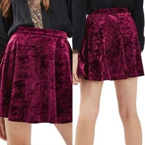TopShop Burgundy Crushed Velvet Skater Skirt size 6